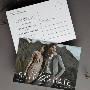 Cartão Postal De Anúncio Script Suave   Foto Casamento Salvar Data
