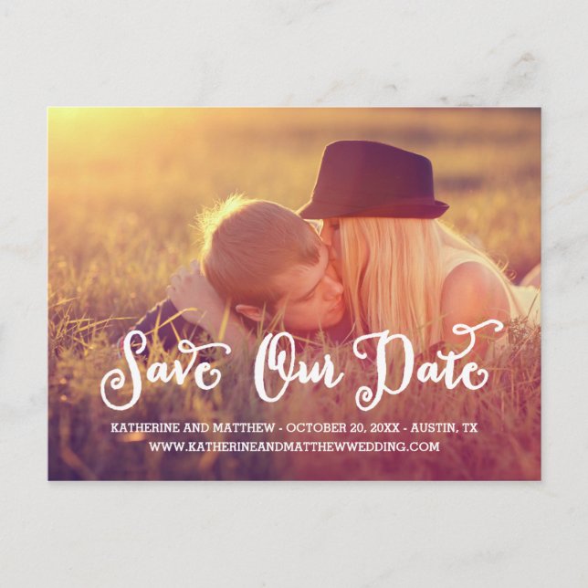 Cartão Postal De Anúncio Script Whimsy | Salvar o Cartão-postal de data (Frente)