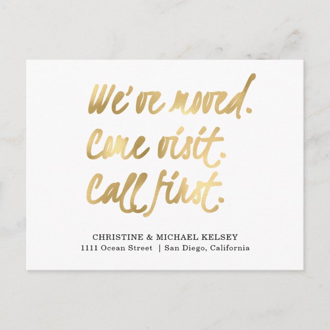 Cartão Postal De Anúncio Scripture Dourado Novo Endereço Doméstico Movendo (Frente)