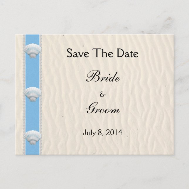 Cartão Postal De Anúncio Seashell Beach Wedding Save The Date (Frente)