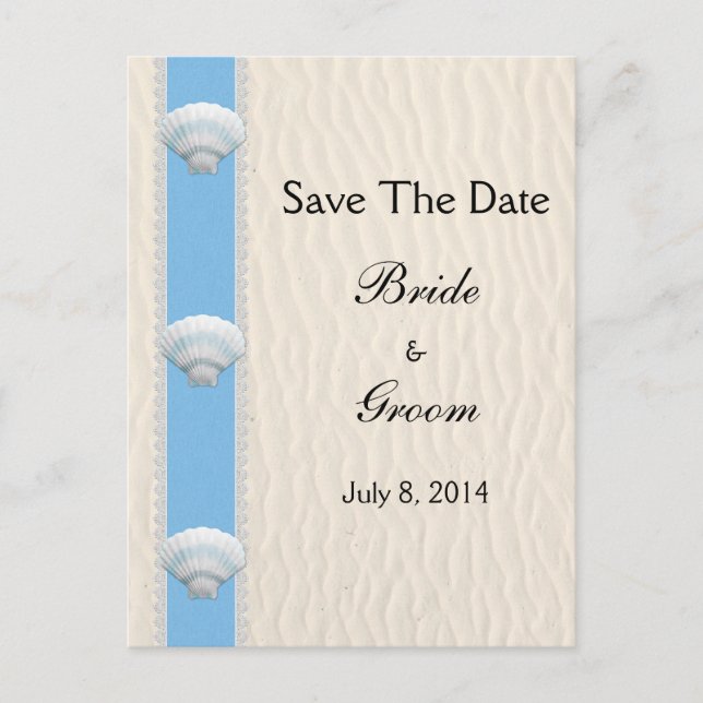 Cartão Postal De Anúncio Seashell Beach Wedding Save The Date (Frente)