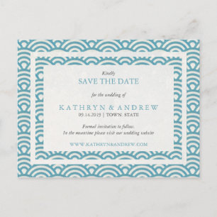 Cartão Postal De Anúncio Seigaiha Japonês Ondas Salva A Data Sem Foto