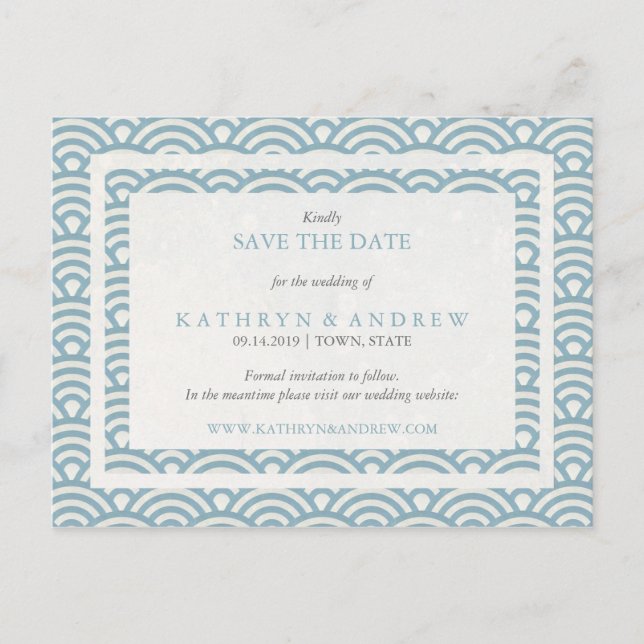 Cartão Postal De Anúncio Seigaiha Japonês Ondas Salva A Data Sem Foto (Frente)