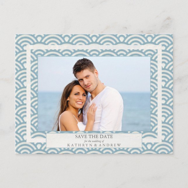 Cartão Postal De Anúncio Seigaiha Japonês Ondas Salva A Fotografia Da Data (Frente)