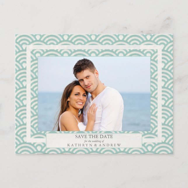 Cartão Postal De Anúncio Seigaiha Japonês Ondas Salva A Fotografia Da Data (Frente)