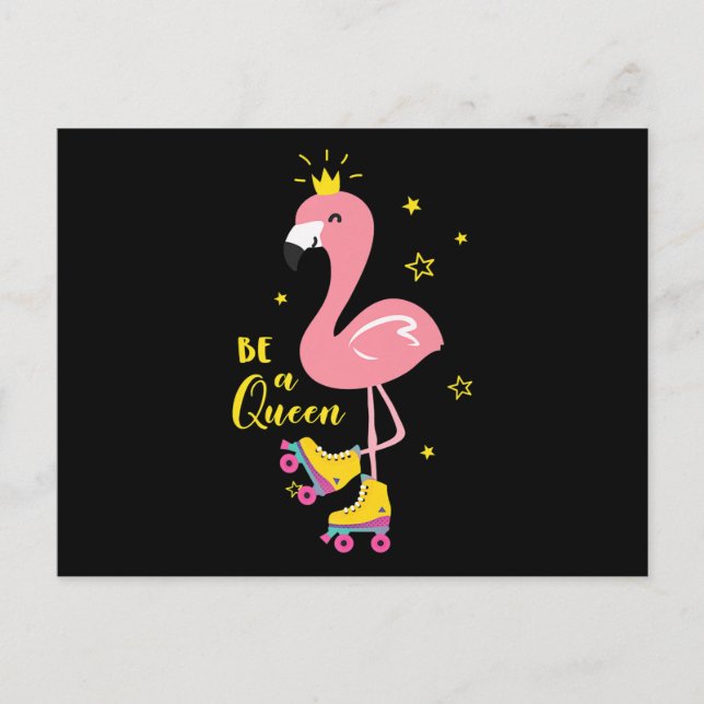 Cartão Postal De Anúncio Seja uma Rainha Rosa, Skate Flamingo Roller Mulher (Frente)