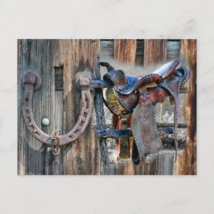 Cartão Postal De Anúncio Selim de Cavalo Ferradura Western Rústico