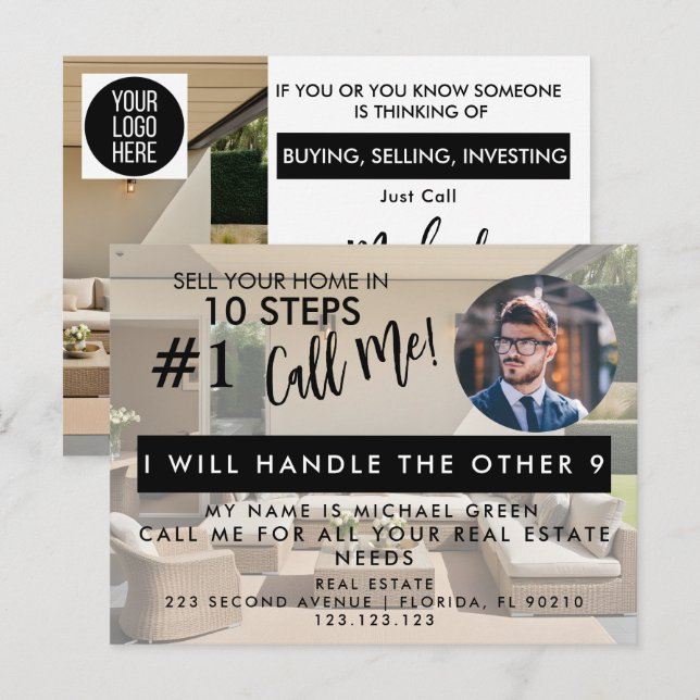 Cartão Postal De Anúncio Sell Your Home in 10 Steps Agent spring clean Card (Frente/Verso)