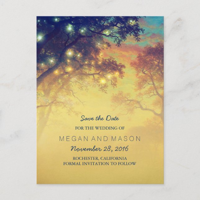 Cartão Postal De Anúncio semáforas árvores rústicas salvar a data (Frente)