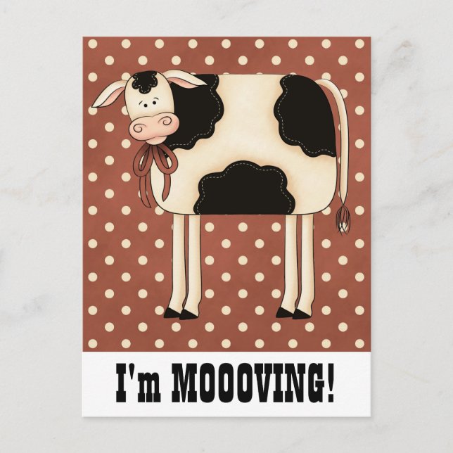 Cartão Postal De Anúncio Senhora Vaca Caipira Mudança de Endereço Aviso (Frente)