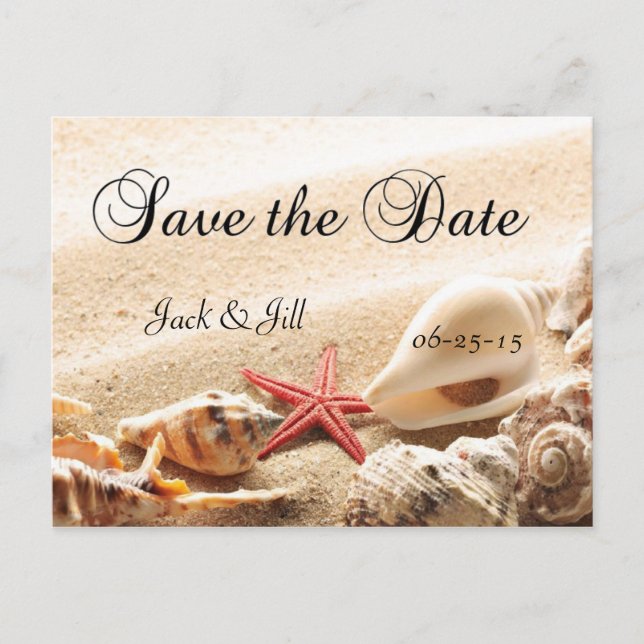 Cartão Postal De Anúncio Shells and Starfish Save The Date Postcard (Frente)