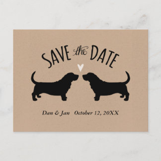 Cartão Postal De Anúncio Silhuetas de Basset Hound para Casamento Save the 
