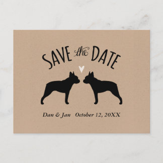 Cartão Postal De Anúncio Silhuetas de Boston Terrier Casamento Save the Dat
