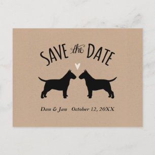Cartão Postal De Anúncio Silhuetas de Bull Terrier Casamento Save the Date