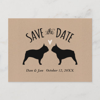 Cartão Postal De Anúncio Silhuetas de Bulldog Francês Casamento Save the Da