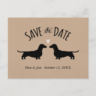 Cartão Postal De Anúncio Silhuetas de cachorro Dachshund Casamento Salve a