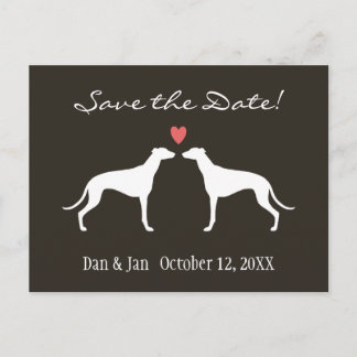 Cartão Postal De Anúncio Silhuetas de Cães Greyhound Casamento Salvar a Dat