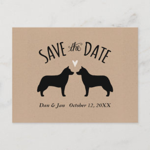Cartão Postal De Anúncio Silhuetas de Husky Siberiano no Casamento Save the