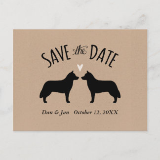 Cartão Postal De Anúncio Silhuetas de Husky Siberiano no Casamento Save the