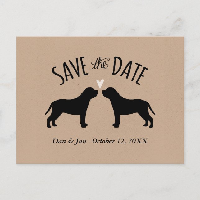 Cartão Postal De Anúncio Silhuetas de Mastim Casamento Save the Date (Frente)