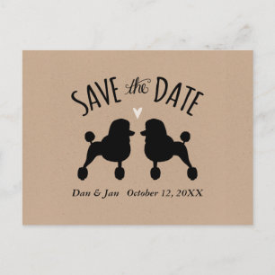 Cartão Postal De Anúncio Silhuetas de Poodle Padrão Casamento Save the Date