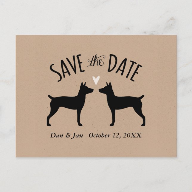 Cartão Postal De Anúncio Silhuetas de Rat Terrier Casamento Save the Date (Frente)