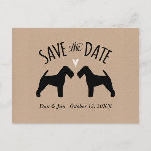 Cartão Postal De Anúncio Silhuetas de Welsh Terrier Casamento Save the Date