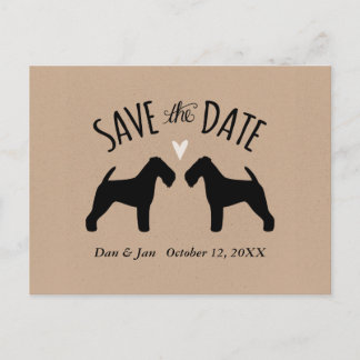 Cartão Postal De Anúncio Silhuetas de Welsh Terrier Casamento Save the Date