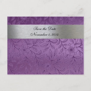Cartão Postal De Anúncio Silver e Metálico Roxo Salvar a Data