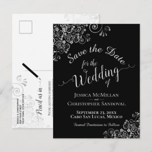 Cartão Postal De Anúncio Silver Frils em Black Chic Weding (Casamento Chic