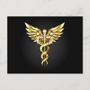 Cartão Postal De Anúncio Símbolo Poligonal Dourado Caduceu