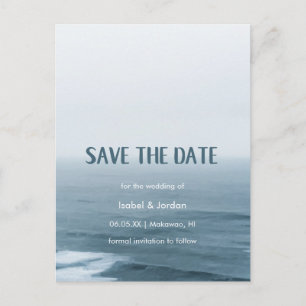 Cartão Postal De Anúncio Simple Art Waves Beach Casamento Salve a Data