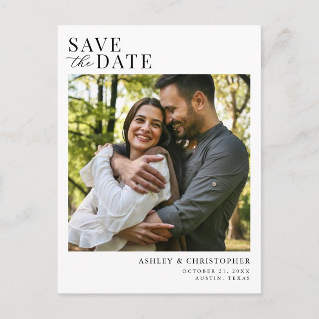 Cartão Postal De Anúncio Simple Elegant Photo Wedding Save the Date (Frente)