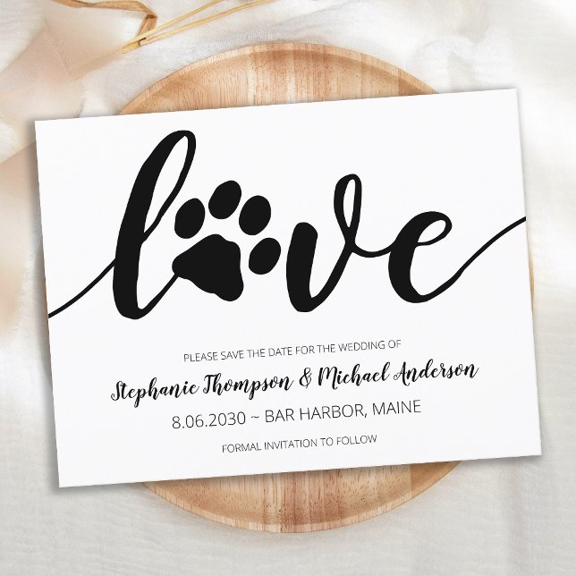 Cartão Postal De Anúncio Simple Love Paw Print Wedding Save The Date (Criador carregado)