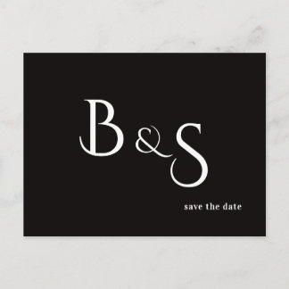 Cartão Postal De Anúncio Simple Modern B/W Monogram QR Code Save The Date