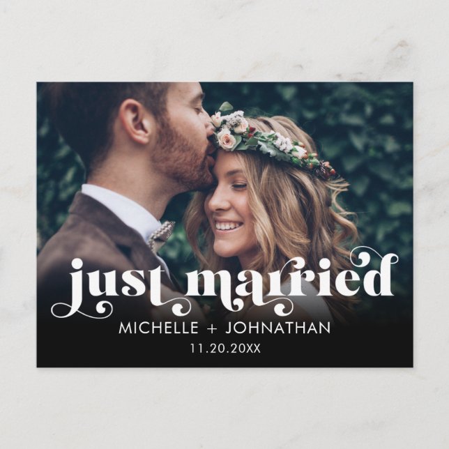 Cartão Postal De Anúncio Simple Modern Minimalist Photo Just Married (Frente)