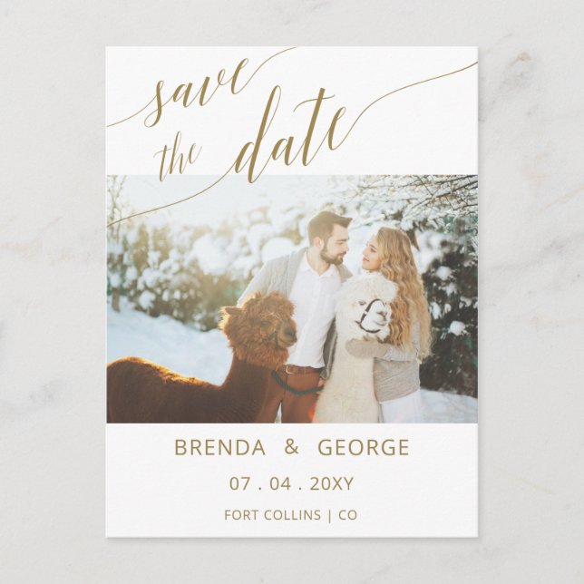 Cartão Postal De Anúncio Simples Caligrafia De Script Dourado Salva A Foto  (Frente)