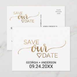 Cartão Postal De Anúncio Simples caligrafia Dourada Casamento Salve a Data