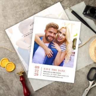 Cartão Postal De Anúncio Simples Casamento de Foto Elegante Salve o Cartão
