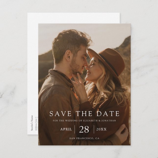 Cartão Postal De Anúncio Simples casamento personalizado de fotos moderno S (Frente/Verso)