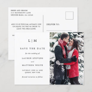 Cartão Postal De Anúncio Simples Casamento Preto e Branco Salvar a Data