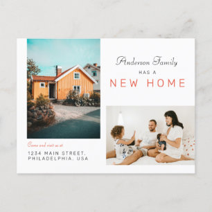 Cartão Postal De Anúncio Simples Família Dois Foto Nova Casa Mudança Vermel