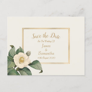 Cartão Postal De Anúncio Simples Floral Branco   Casamento Salvar a Data