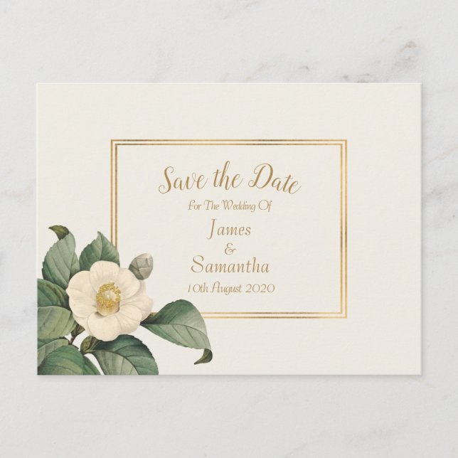 Cartão Postal De Anúncio Simples Floral Branco | Casamento Salvar a Data (Frente)