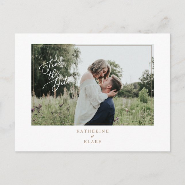 Cartão Postal De Anúncio Simples Foto de Casamento com Site Salve a Data (Frente)