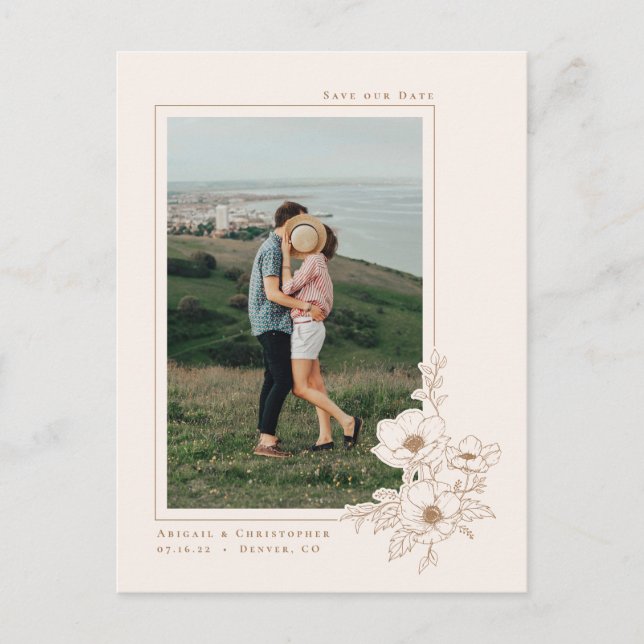 Cartão Postal De Anúncio Simples Ivory Dourada Anemone Art Floral Salvar a  (Frente)