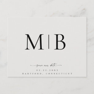 Cartão Postal De Anúncio Simples Monograma Bege Save our Date Casamento