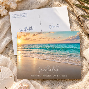 Cartão Postal De Anúncio Simples Orçamento de Casamento de Praia Salve o Di