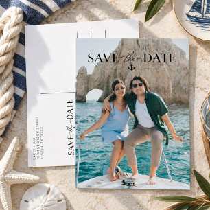 Cartão Postal De Anúncio Simples Save the Date de Casamento com Foto Náutic
