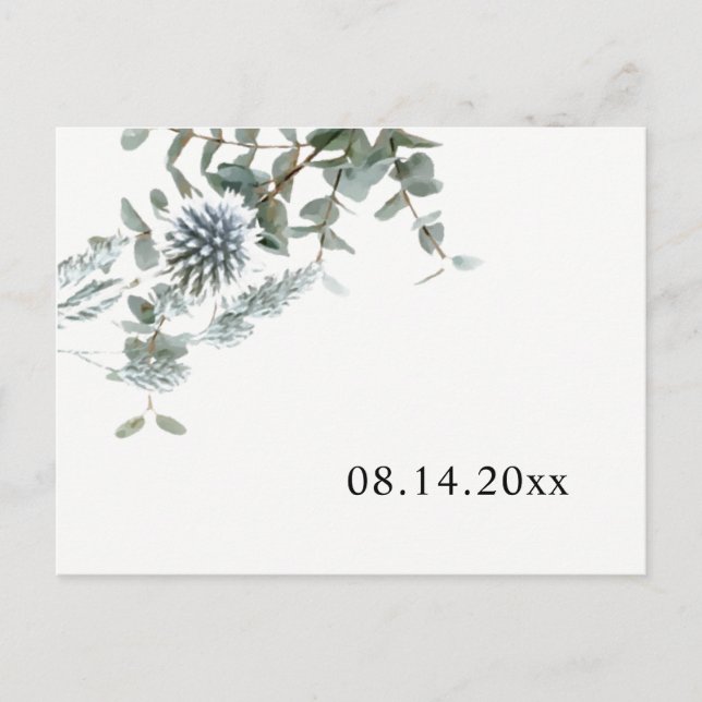 Cartão Postal De Anúncio Simples Save the Date Rústico Azul Cardo (Frente)